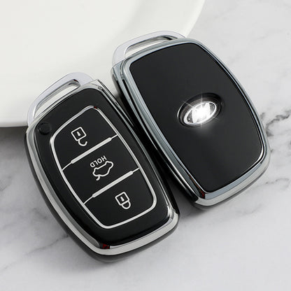 Carsine Hyundai Car Key Cover Silver Edge Black / Key case