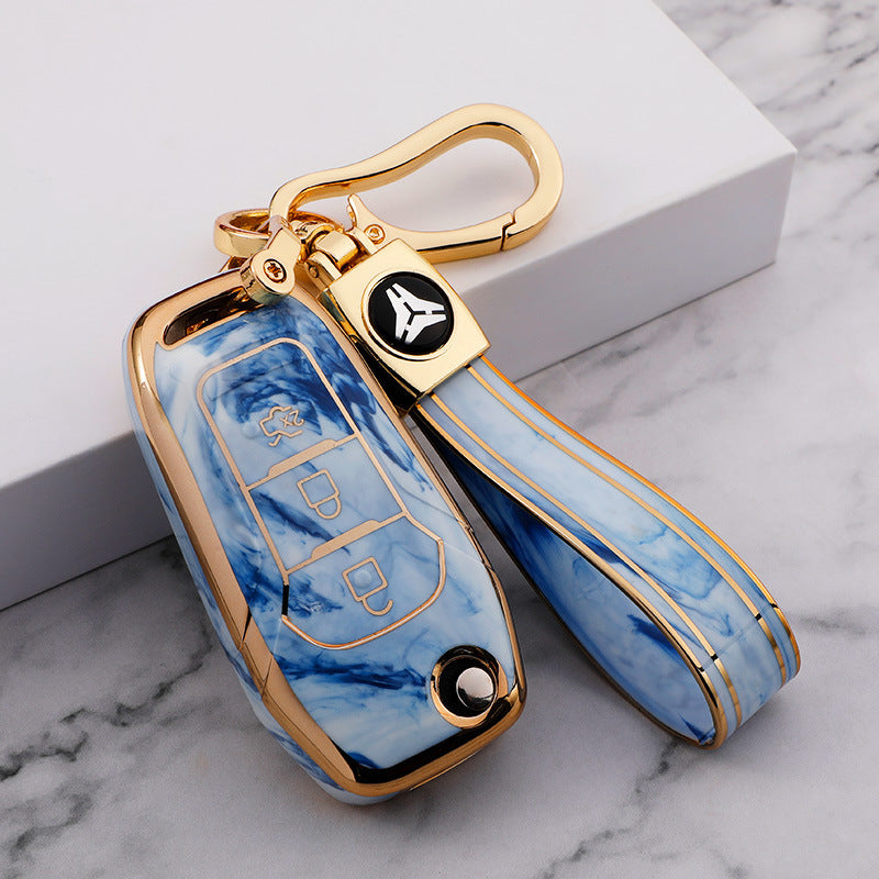 Carsine Ford Car Key Case Gold Inlaid With Jade Blue / Key case + strap