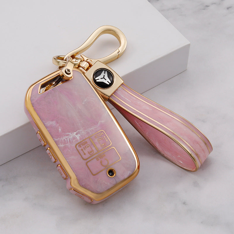 Carsine Kia Car Key Case Gold Inlaid With Jade Pink / Key case + strap