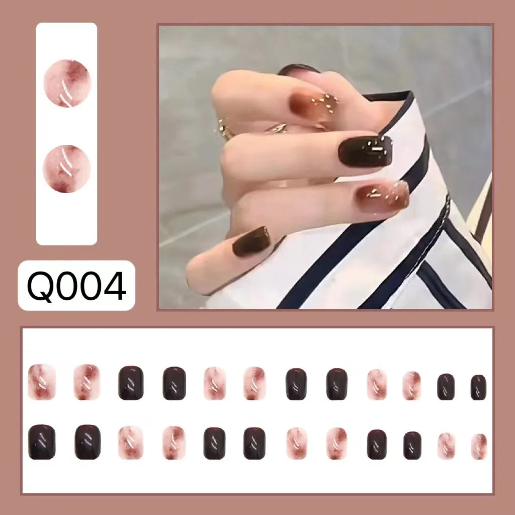 Carsine 24pcs Wearable Pink Press On Fake Nails Tips With Glue false nails design Butterfly Lovely Girl false nails With Wearing Tools Q004 / 24pcs