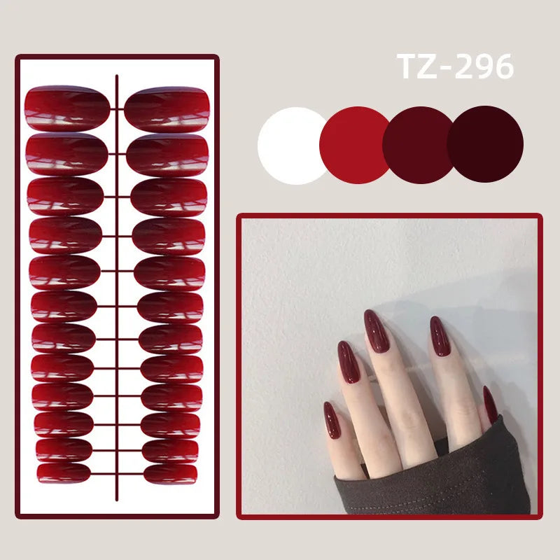 Carsine 24Pcs Gradient Acrylic Fake Nails Art Long Ballet Wearing Nails Fake Press on Nail Tips Full Cover Removable French False Nails TZ-296 Red