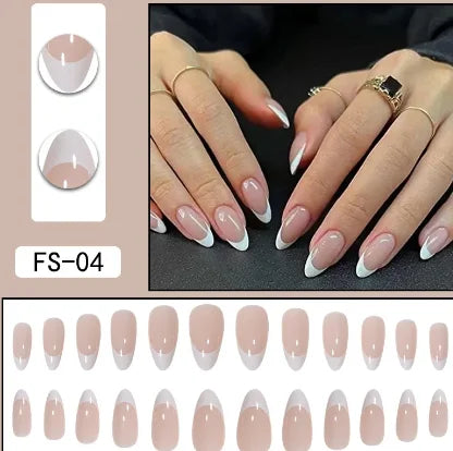 Carsine 24pcs/box Fake Nails Press on Reusable with Designs Set French Artificial Aurora Diamond False Tipsy Stick-on Nails Tips Art FS-04