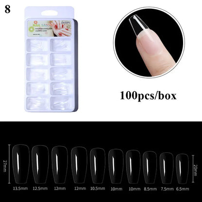 Carsine 100pcs/box Clear Transparent Seamless Fake Nails Full Coverage False Nails Tips Short T-shaped Full Sticker For Nails Manicures A8