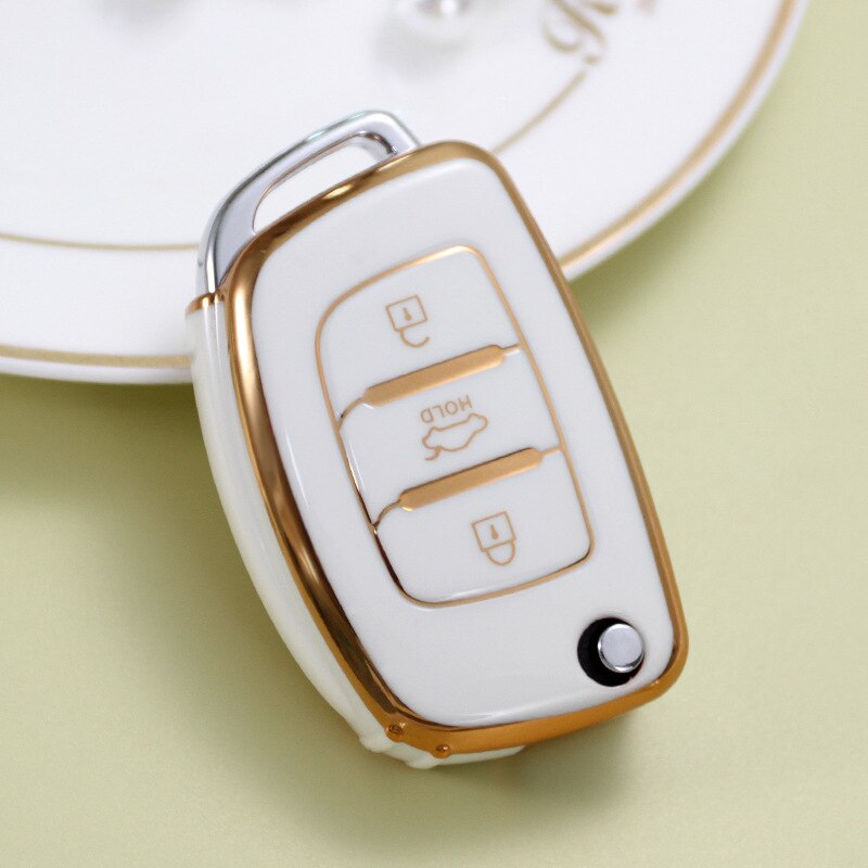 Carsine Hyundai Car Key Case Golden Edge White / Key case