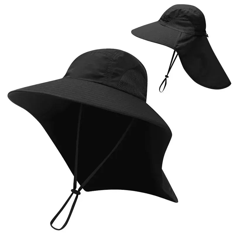 Carsine Wide brim sun hat with neck protection Black