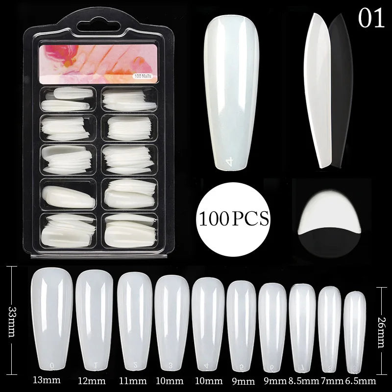 Carsine 100pcs/box Clear Transparent Seamless Fake Nails Full Coverage False Nails Tips Short T-shaped Full Sticker For Nails Manicures B1