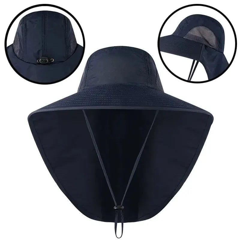 Carsine Wide brim sun hat with neck protection Purplish blue