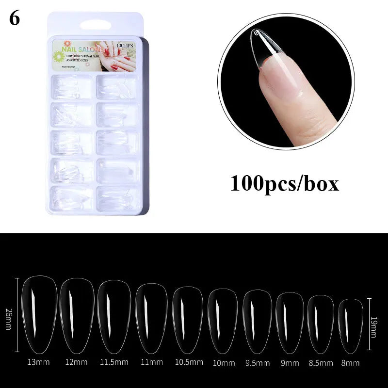 Carsine 100pcs/box Clear Transparent Seamless Fake Nails Full Coverage False Nails Tips Short T-shaped Full Sticker For Nails Manicures A6