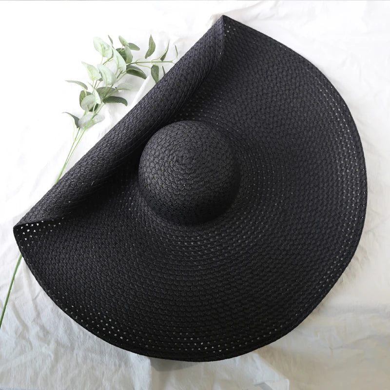 Carsine 70 cm/27 in Oversized Wide Brim Sun Hat Women's black (hollow) / 54-57cm/21-22in