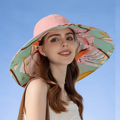 Carsine 18 cm/7 in Oversized Wide Brim Sun Hat Women's Double sided -Pink / 55-60 cm/22-24 in