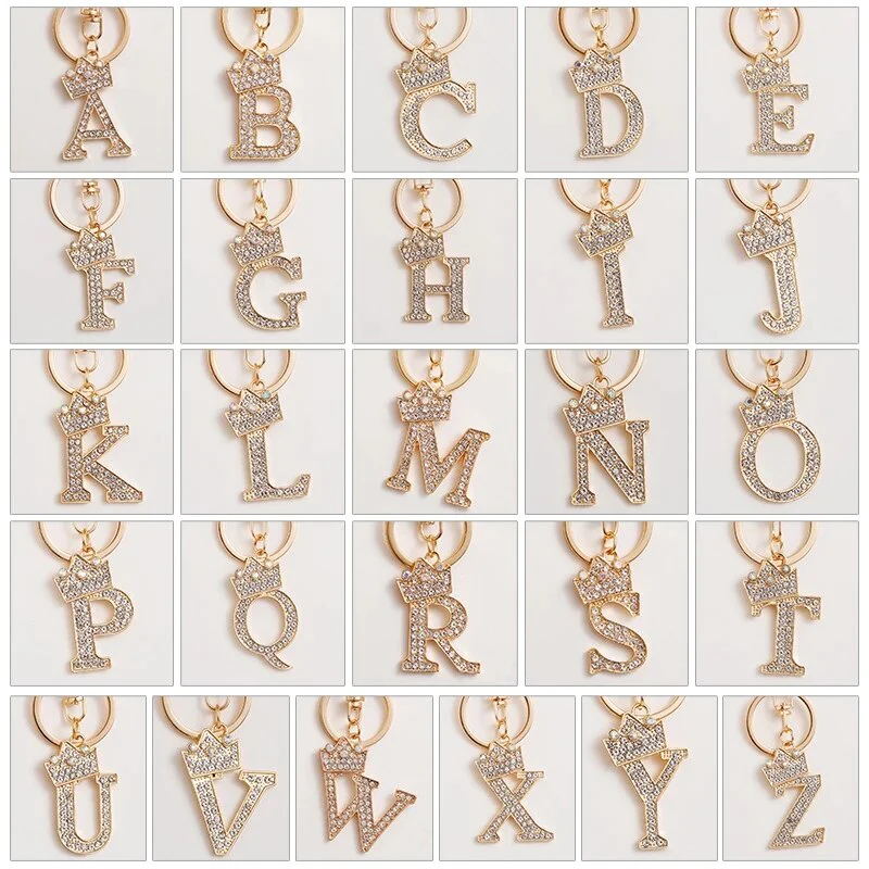 Carsine Rhinestone 26 Letters Car Keychain