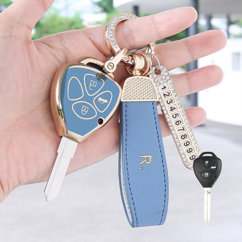 Carsine Toyota Car Key Case Golden Edge B / Grey / Key case + R chain