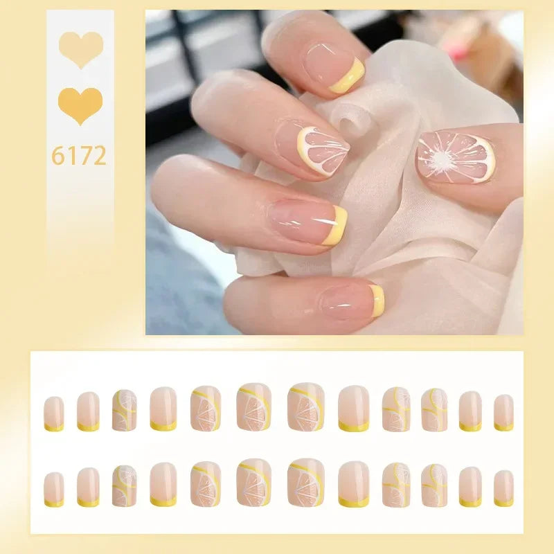 Carsine 24pcs/box Fake Nails Press on Reusable with Designs Set French Artificial Aurora Diamond False Tipsy Stick-on Nails Tips Art 6172