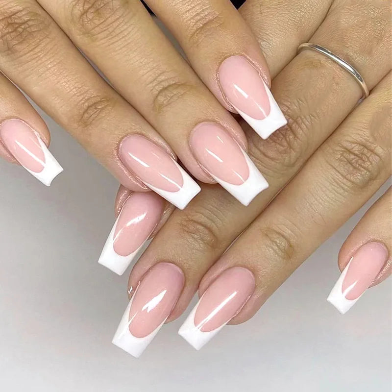 Carsine 24Pcs Gradient Acrylic Fake Nails Art Long Ballet Wearing Nails Fake Press on Nail Tips Full Cover Removable French False Nails PDJ2546-JP2421