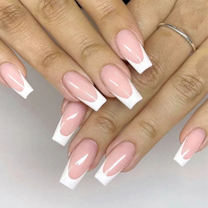 Carsine 24Pcs Gradient Acrylic Fake Nails Art Long Ballet Wearing Nails Fake Press on Nail Tips Full Cover Removable French False Nails PDJ2546-JP2421