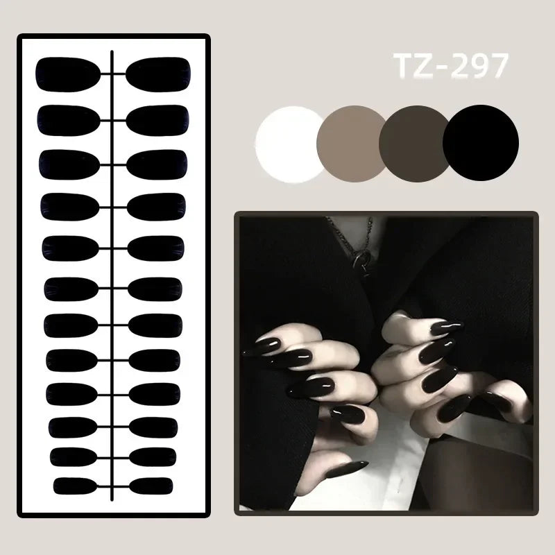 Carsine 24Pcs/Set Acrylic Long Ballet Press on Nail Tips Coffin Wearing Reusable False Nails Art Colorful Glossy Fake Nails Artificial TZ-297 black