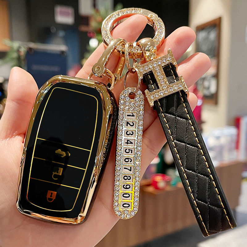 Carsine Toyota Car Key Case Golden Edge Black / Key case + strap