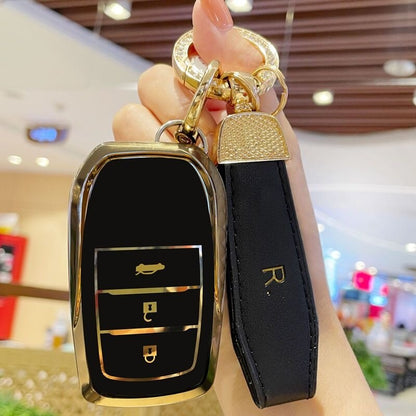Carsine Toyota Car Key Case Golden Edge Black / Key case + R chain