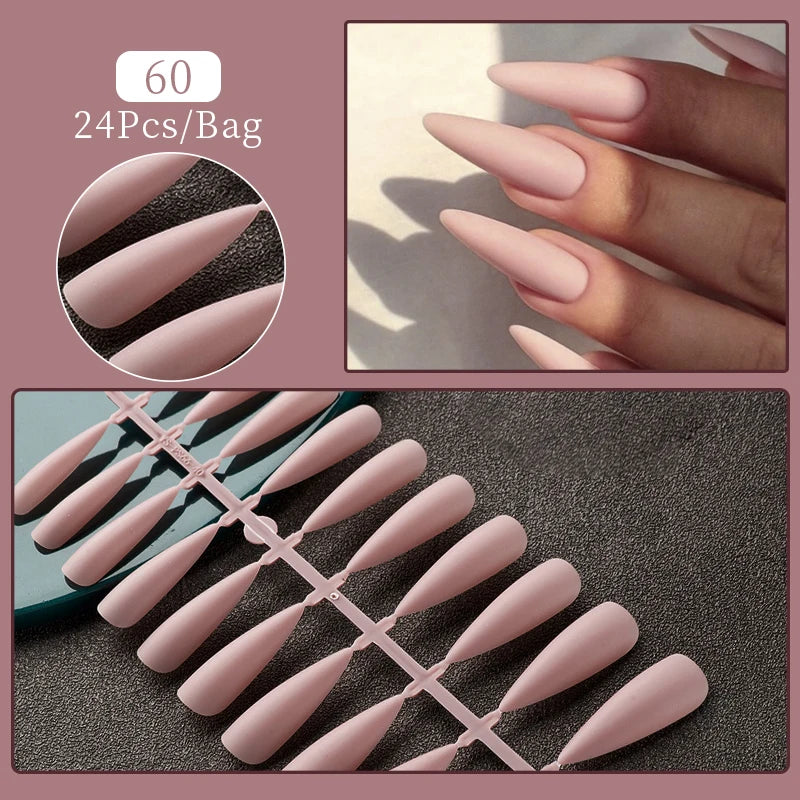 Carsine 24pcs Sweet Summer Fake Nails Patches Pink Glitter Nude Press on Nails Women Wearable Nail Art Stickers Full Finished False Nail 60