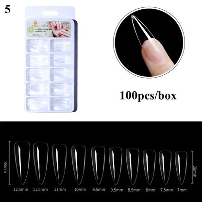 Carsine 100pcs/box Clear Transparent Seamless Fake Nails Full Coverage False Nails Tips Short T-shaped Full Sticker For Nails Manicures A5