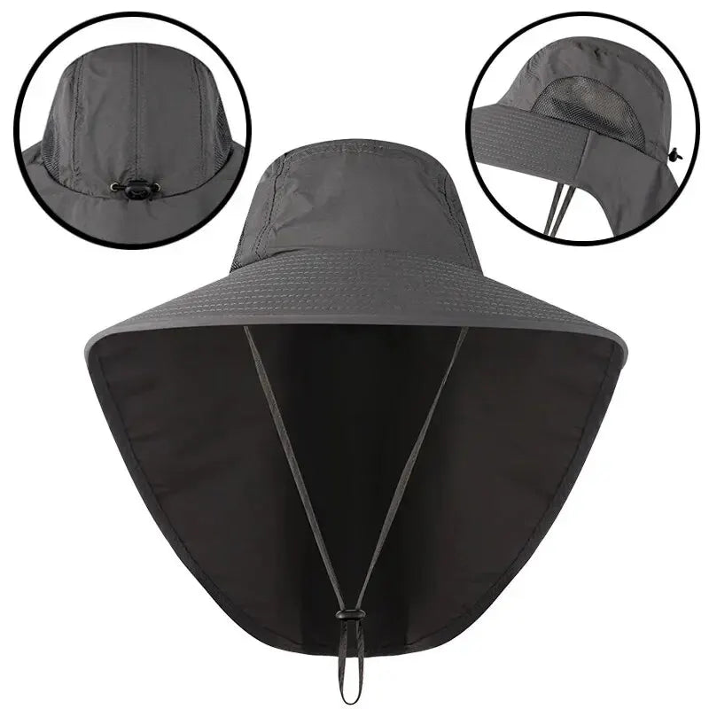 Carsine Wide brim sun hat with neck protection Grey