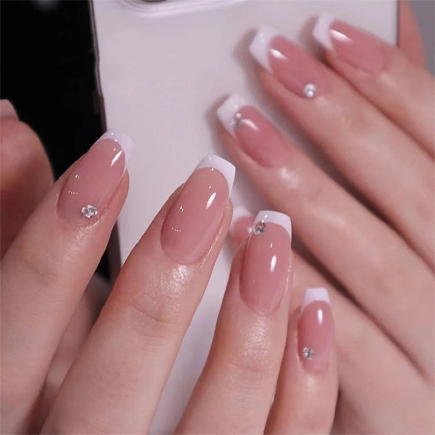 Carsine 24Pcs Gradient Acrylic Fake Nails Art Long Ballet Wearing Nails Fake Press on Nail Tips Full Cover Removable French False Nails PDJ2148-JP2355