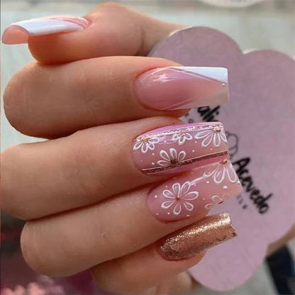 Carsine 24Pcs Gradient Acrylic Fake Nails Art Long Ballet Wearing Nails Fake Press on Nail Tips Full Cover Removable French False Nails PDJ1299-JP1743