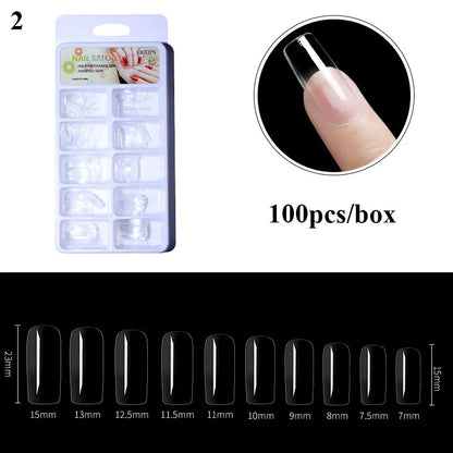 Carsine 100pcs/box Clear Transparent Seamless Fake Nails Full Coverage False Nails Tips Short T-shaped Full Sticker For Nails Manicures A2