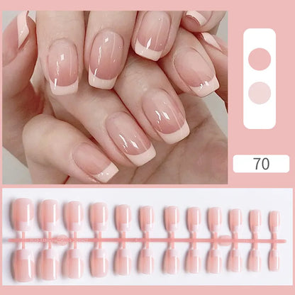 Carsine 24pcs Sweet Summer Fake Nails Patches Pink Glitter Nude Press on Nails Women Wearable Nail Art Stickers Full Finished False Nail