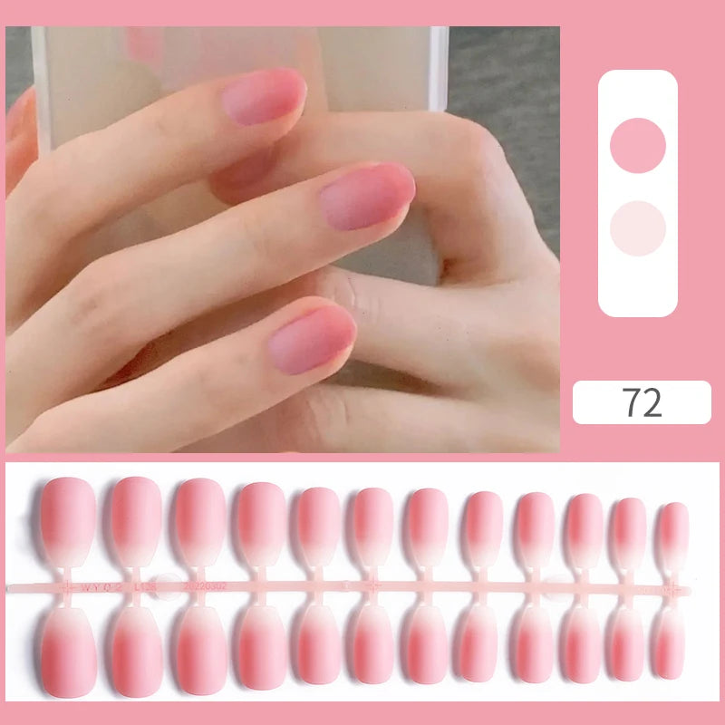 Carsine 24pcs Sweet Summer Fake Nails Patches Pink Glitter Nude Press on Nails Women Wearable Nail Art Stickers Full Finished False Nail