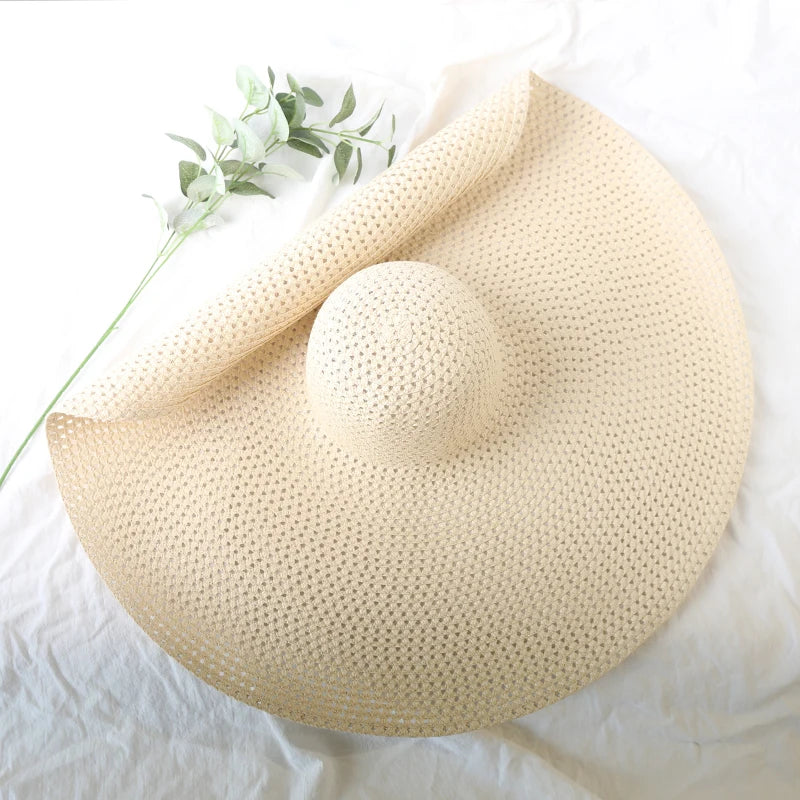 Carsine 70 cm/27 in Oversized Wide Brim Sun Hat Women's beige (openwork) / 54-57cm/21-22in