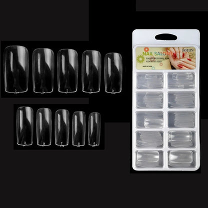 Carsine 100pcs/box Clear Transparent Seamless Fake Nails Full Coverage False Nails Tips Short T-shaped Full Sticker For Nails Manicures A1