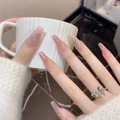 Carsine 24pcs Wearable Pink Press On Fake Nails Tips With Glue false nails design Butterfly Lovely Girl false nails With Wearing Tools MJ-450 / 24pcs