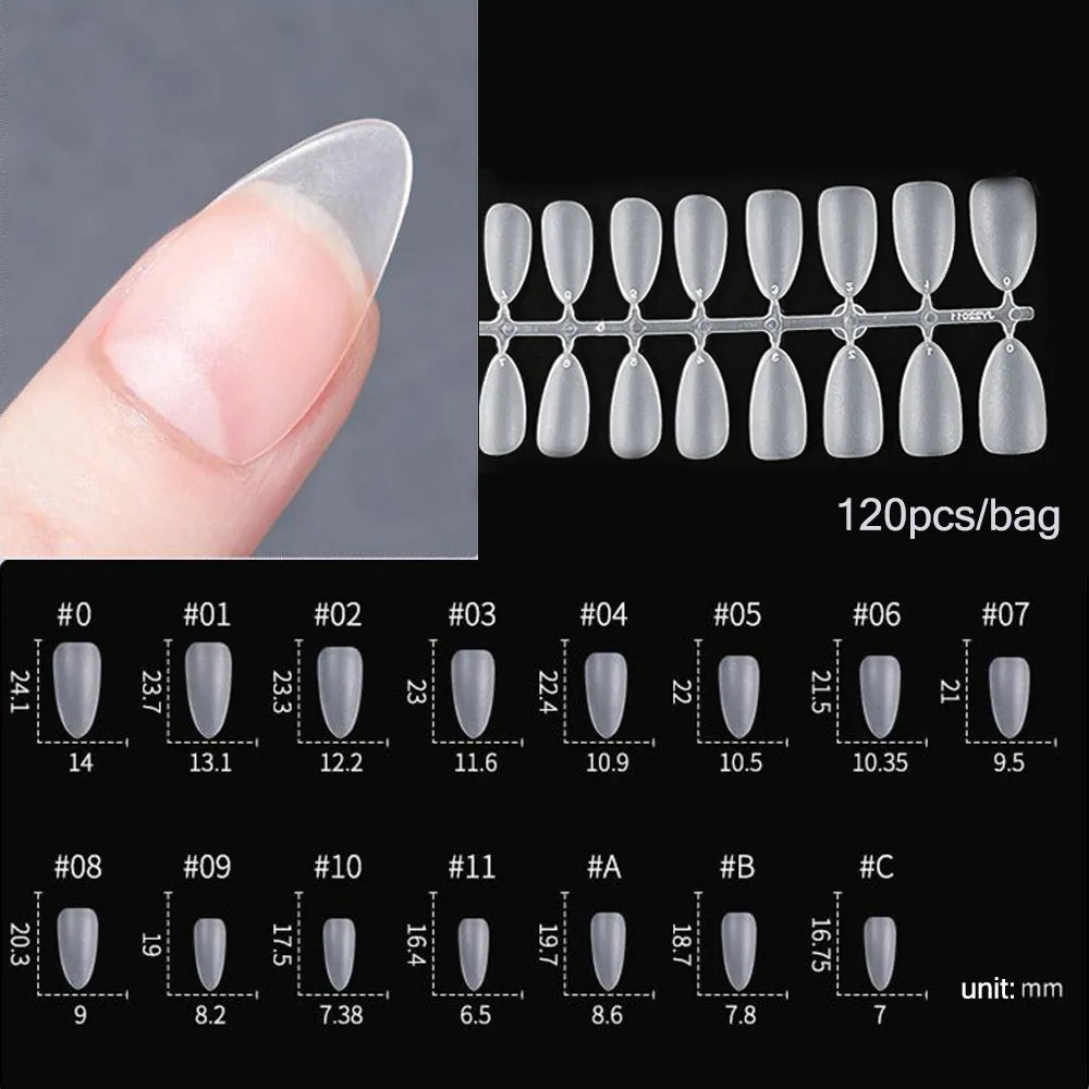 Carsine Matte Press On Nail Tips Soft Full Cover False Nails Oval Almond Sculpted Fake Nail 120pcs/bag 602-120pcs