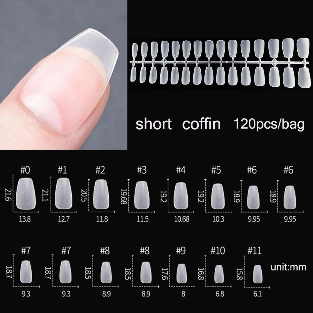 Carsine Matte Press On Nail Tips Soft Full Cover False Nails Oval Almond Sculpted Fake Nail 120pcs/bag 606-120pcs