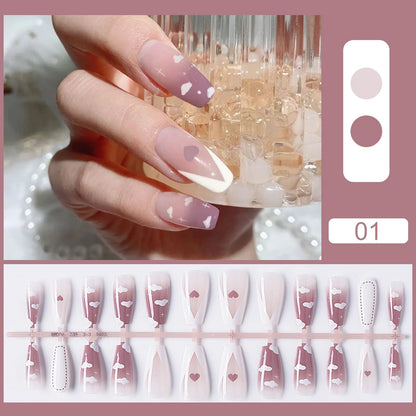 Carsine 24pcs Sweet Summer Fake Nails Patches Pink Glitter Nude Press on Nails Women Wearable Nail Art Stickers Full Finished False Nail T01