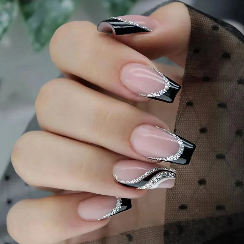 Carsine 24Pcs Gradient Acrylic Fake Nails Art Long Ballet Wearing Nails Fake Press on Nail Tips Full Cover Removable French False Nails PDJ2324-W298