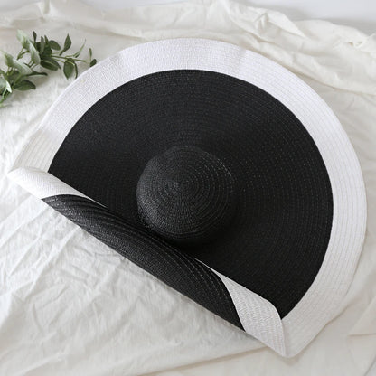 Carsine 70 cm/27 in Oversized Wide Brim Sun Hat Women's Black and White / 54-57cm/21-22in