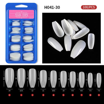 Carsine 100pcs/box Clear Transparent Seamless Fake Nails Full Coverage False Nails Tips Short T-shaped Full Sticker For Nails Manicures C30