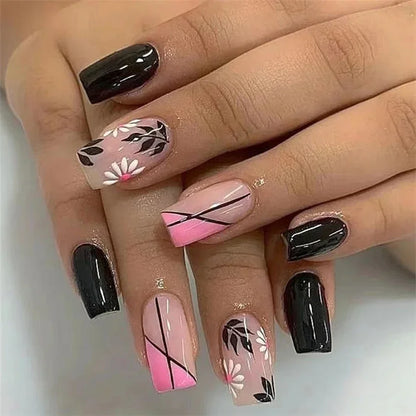 Carsine 24Pcs/Set Acrylic Long Ballet Press on Nail Tips Coffin Wearing Reusable False Nails Art Colorful Glossy Fake Nails Artificial PDJ2240-W793