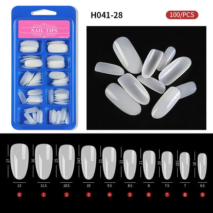 Carsine 100pcs/box Clear Transparent Seamless Fake Nails Full Coverage False Nails Tips Short T-shaped Full Sticker For Nails Manicures C28