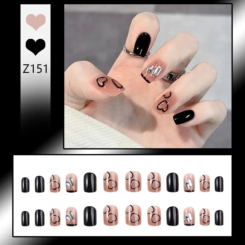 Carsine 24pcs/box Fake Nails Press on Reusable with Designs Set French Artificial Aurora Diamond False Tipsy Stick-on Nails Tips Art Z1510