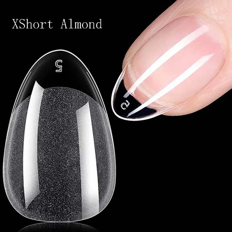 Carsine 120Pcs Nail Tips Extension System Sculpted Full Cover Soft Gel XS Short Fake Nail French Ballerinas Capsules Press On Tips XS Almond