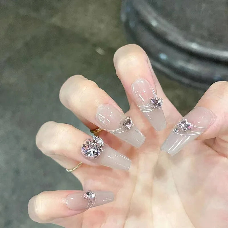 Carsine 24pcs Wearable Pink Press On Fake Nails Tips With Glue false nails design Butterfly Lovely Girl false nails With Wearing Tools MJ-336 / 24pcs