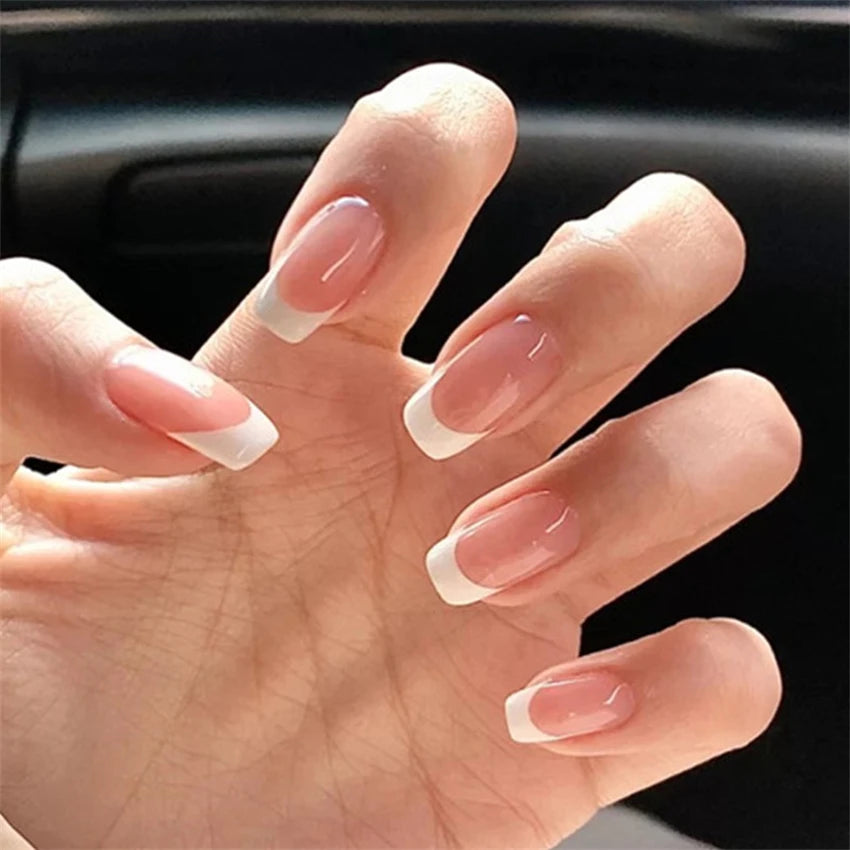 Carsine 24Pcs Gradient Acrylic Fake Nails Art Long Ballet Wearing Nails Fake Press on Nail Tips Full Cover Removable French False Nails PDJ1011-R147