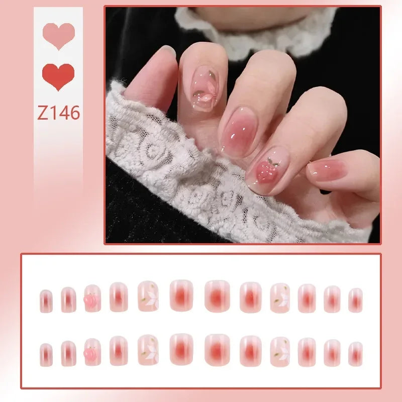 Carsine 24pcs/box Fake Nails Press on Reusable with Designs Set French Artificial Aurora Diamond False Tipsy Stick-on Nails Tips Art Z146