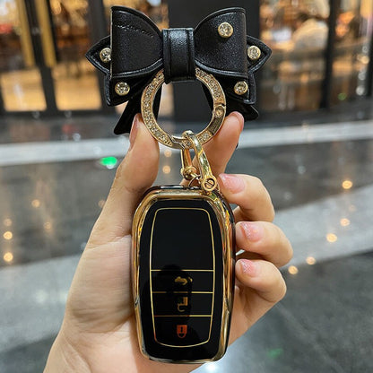 Carsine Toyota Car Key Case Golden Edge Black / Key case + B chain