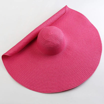 Carsine 70 cm/27 in Oversized Wide Brim Sun Hat Women's hot pink / 54-57cm/21-22in