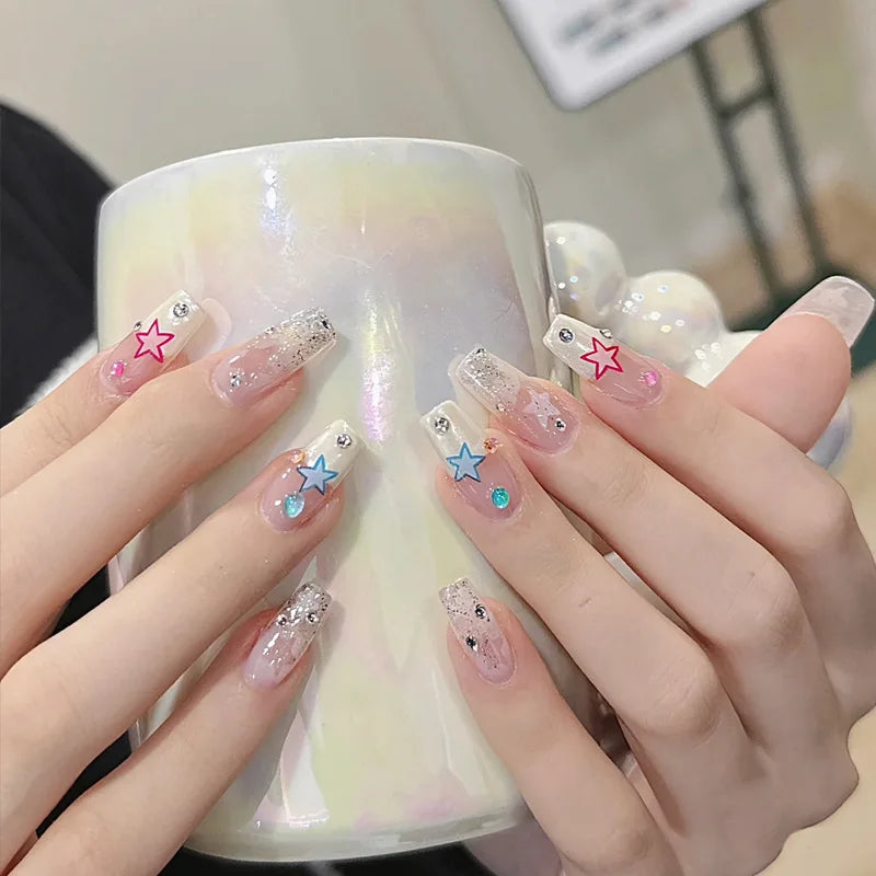 Carsine 24pcs Wearable Pink Press On Fake Nails Tips With Glue false nails design Butterfly Lovely Girl false nails With Wearing Tools LA-1028 / 24pcs