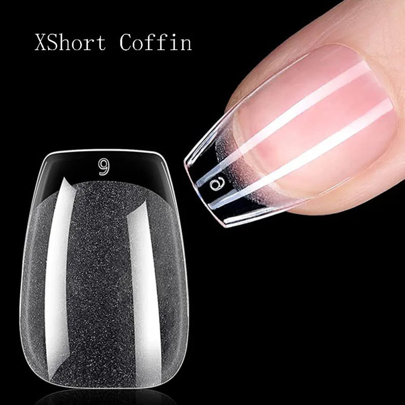 Carsine 120Pcs Nail Tips Extension System Sculpted Full Cover Soft Gel XS Short Fake Nail French Ballerinas Capsules Press On Tips XS Coffin